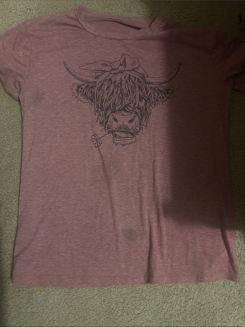 SHEIN Mauve Pink Short Sleeve Graphic Tee - Highland Cow Print
